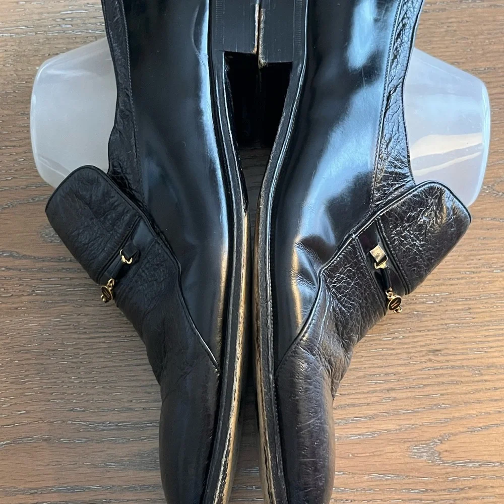 Moreschi Black Leather Slip-On Loafers with Gold Bit Size 10‎